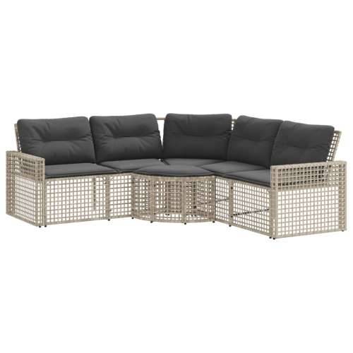 Vrtna sofa L-oblika s jastucima+tabureom svjetlosiva poliratan - Svjetlosiva 1 Cijena