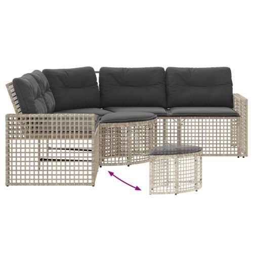 Vrtna sofa L-oblika s jastucima+tabureom svjetlosiva poliratan - Svjetlosiva 1 Cijena
