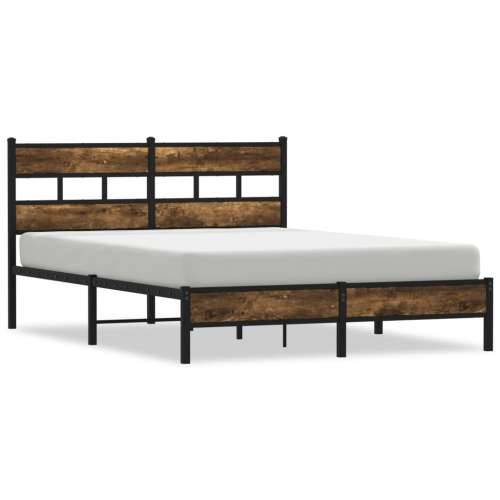 Okvir kreveta bez madraca s uzglavljem boja hrasta 150x200 cm - Dimljeni hrast 150 x 200 cm s uzglavljem i niskim podnožjem Cijena