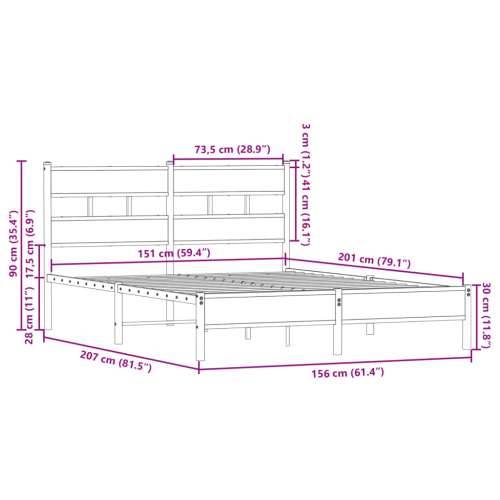Okvir kreveta bez madraca s uzglavljem boja hrasta 150x200 cm - Dimljeni hrast 150 x 200 cm s uzglavljem i niskim podnožjem Cijena