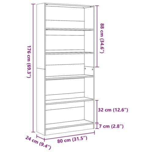 Regal za knjige boja hrasta 80x24x176 cm konstruirano drvo - Sivi hrast sonoma 1 176 cm 80 cm Cijena