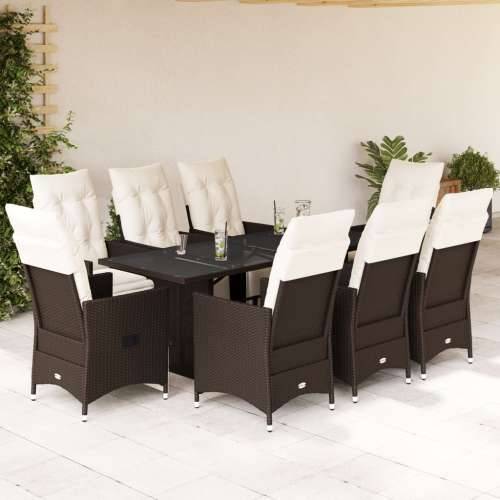 9-dijelni vrtni bistro set od poliratana s jastucima smeđi - 190 x 80 x 75 cm 8 Cijena