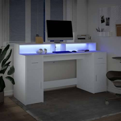 Radni stol LED bijeli 160x55x91 cm od konstruiranog drva - Bijela 160 x 55 x 91 cm Cijena