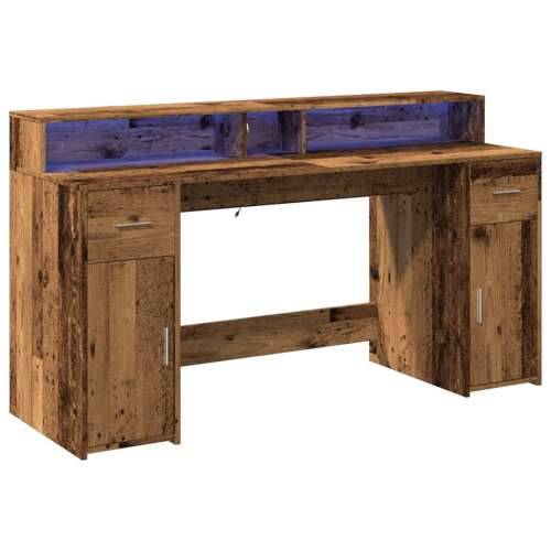 Radni stol s LED svjetlima boja starog drva 160x55x91 cm drveni - Staro drvo 160 x 55 x 91 cm Cijena