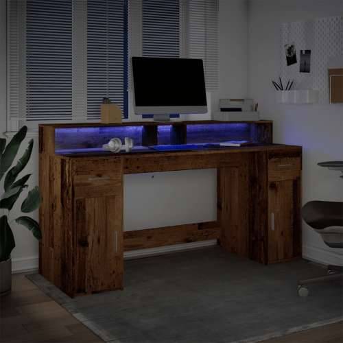 Radni stol s LED svjetlima boja starog drva 160x55x91 cm drveni - Staro drvo 160 x 55 x 91 cm Cijena