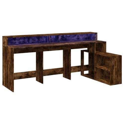 Radni stol s LED svjetlima boja hrasta 200x104x91 cm drveni - Dimljeni hrast Cijena