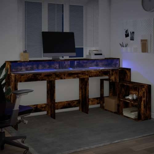 Radni stol s LED svjetlima boja hrasta 200x104x91 cm drveni - Dimljeni hrast Cijena