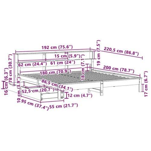 Krevet s regalom z knjige bez madraca bijeli 180x200cm borovina - Bijela 180 x 200 cm Cijena
