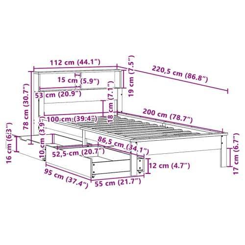 Krevet s regalom za knjige bez madraca 100 x 200 cm od borovine - Prirodna 100 x 200 cm Cijena