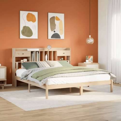 Krevet s regalom za knjige bez madraca 180x200 cm od borovine - Prirodna 180 x 200 cm Cijena