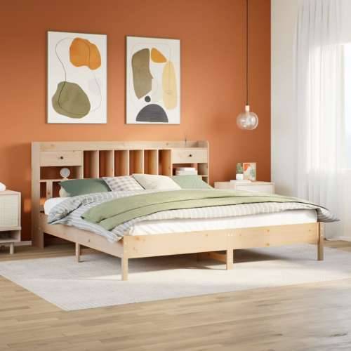 Krevet s regalom za knjige bez madraca 180x200 cm od borovine - Prirodna 180 x 200 cm Cijena