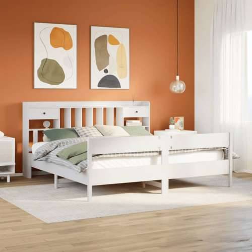 Krevet s regalom z knjige bez madraca bijeli 200x200cm borovina - Bijela 200 x 200 cm Cijena