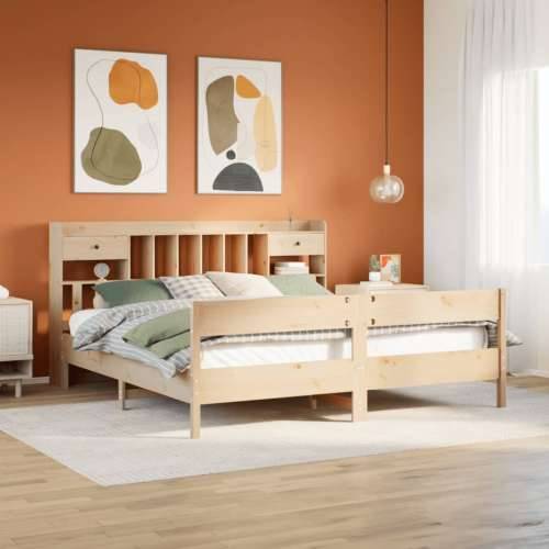Krevet s regalom za knjige bez madraca 180x200 cm od borovine - Prirodna 180 x 200 cm Cijena