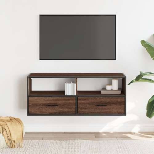 TV ormarić boja hrasta 100x31x39,5 cm konstruirano drvo i metal - Smeđi hrast 1 100 cm Cijena