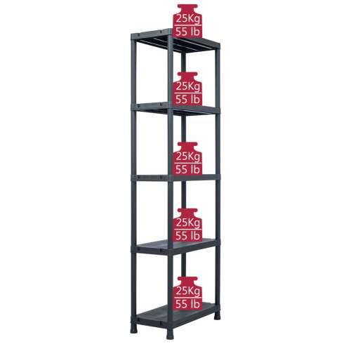 Stalci za pohranu 5 kom crni 125 kg 60 x 30 x 180 cm plastični - 60 x 30 x 180 cm 1 5 Cijena