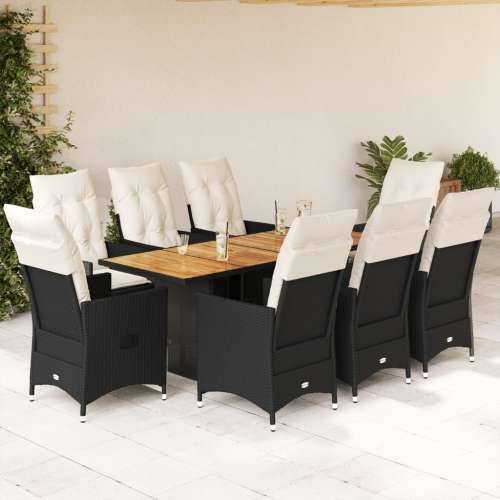Vrtna garnitura - 9-dijelni vrtni blagovaonski set s jastucima crni od poliratana - 190 x 80 x 75 cm Sa naslonom za noge 8 Cijena