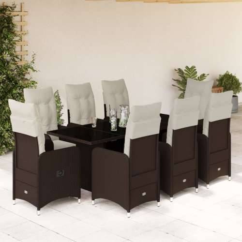 9-dijelni vrtni bistro set od poliratana s jastucima smeđi - 190 x 80 x 75 cm Sa naslonom za noge 8 Cijena