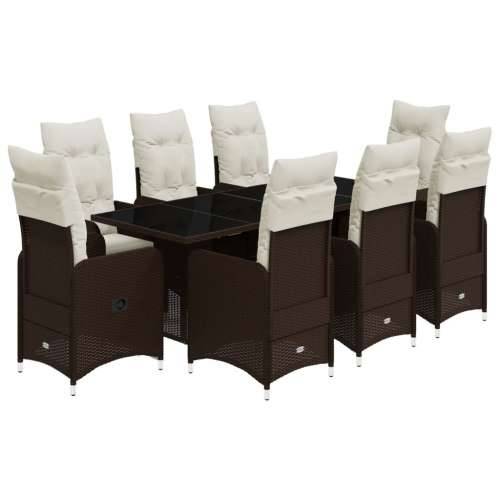 9-dijelni vrtni bistro set od poliratana s jastucima smeđi - 190 x 80 x 75 cm Sa naslonom za noge 8 Cijena