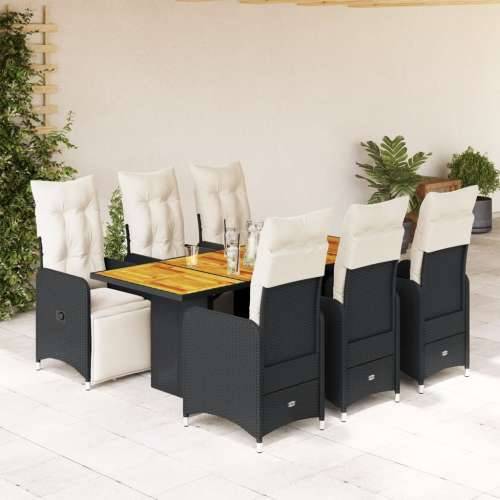 7-dijelni vrtni bistro set od poliratana s jastucima crni - 190 x 80 x 75 cm boja drva 6 Cijena