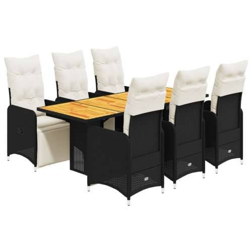 7-dijelni vrtni bistro set od poliratana s jastucima crni - 190 x 80 x 75 cm boja drva 6 Cijena