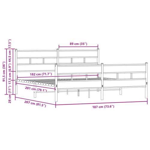 Metalni okvir kreveta bez madraca smeđa boja hrasta 180x200 cm Smeđi hrast 180 x 200 cm s uzglavljem i podnožjem Cijena