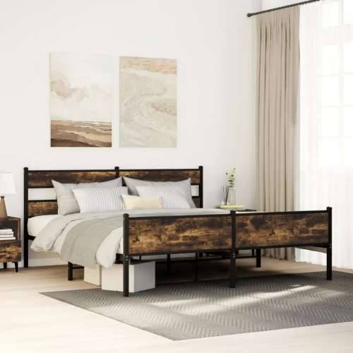 Metalni okvir kreveta bez madraca boja hrasta 183x213 cm - Dimljeni hrast 183 x 213 cm s uzglavljem i visokim podnožjem Cijena