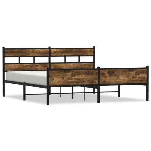 Metalni okvir kreveta bez madraca boja hrasta 183x213 cm - Dimljeni hrast 183 x 213 cm s uzglavljem i visokim podnožjem Cijena