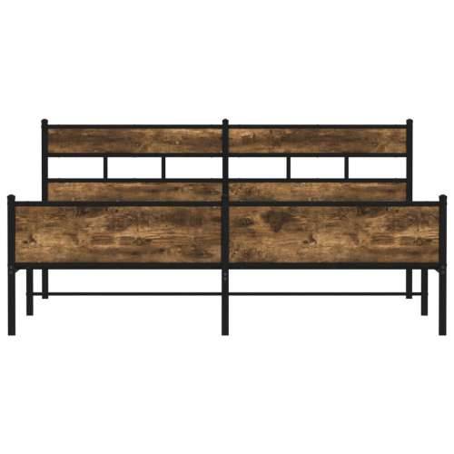 Metalni okvir kreveta bez madraca boja hrasta 183x213 cm - Dimljeni hrast 183 x 213 cm s uzglavljem i visokim podnožjem Cijena