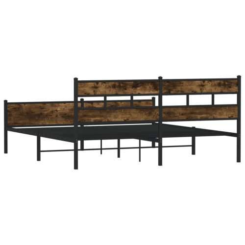 Metalni okvir kreveta bez madraca boja hrasta 183x213 cm - Dimljeni hrast 183 x 213 cm s uzglavljem i visokim podnožjem Cijena