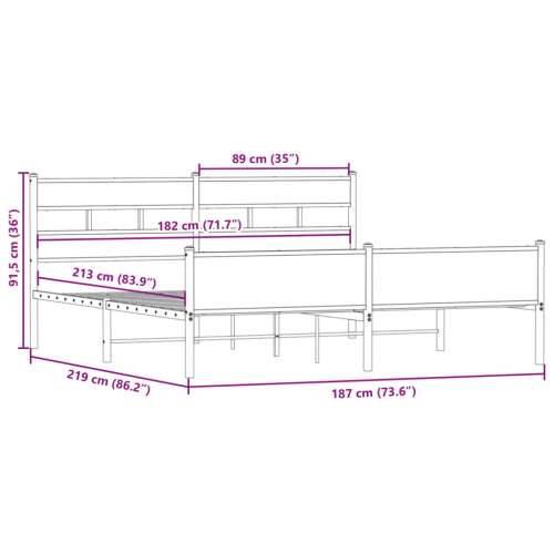 Metalni okvir kreveta bez madraca boja hrasta 183x213 cm - Dimljeni hrast 183 x 213 cm s uzglavljem i visokim podnožjem Cijena