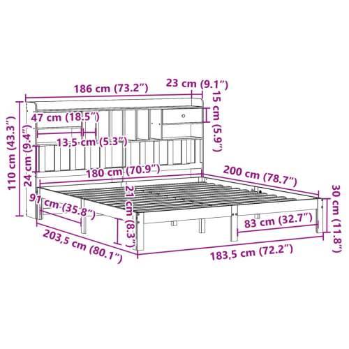 Krevet s regalom za knjige bez madraca 180x200 cm od borovine - Prirodna 180 x 200 cm Cijena