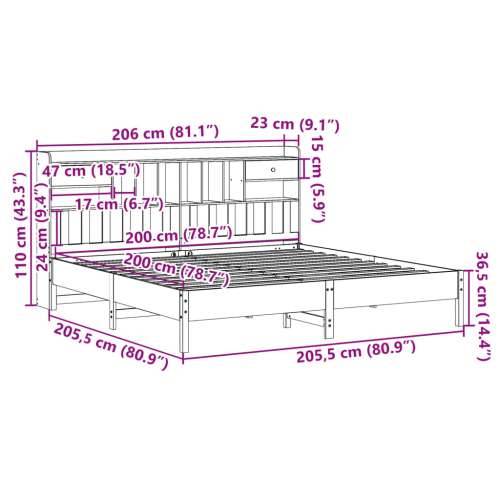 Krevet s regalom za knjige bez madraca 200x200 cm od borovine - Voštano smeđa 200 x 200 cm Cijena