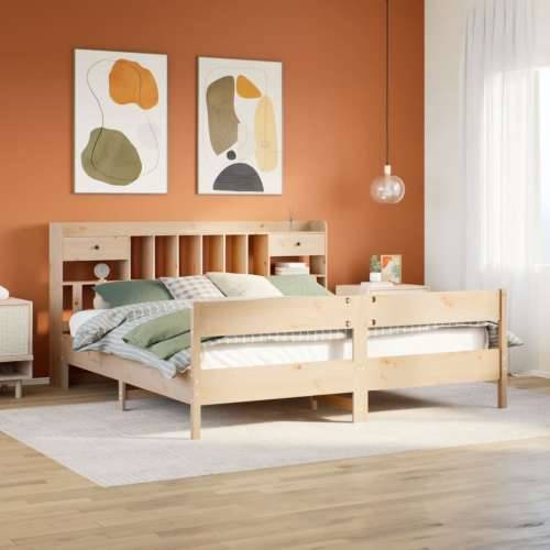 Krevet s regalom za knjige bez madraca 200 x 200 cm od borovine - Prirodna 200 x 200 cm Cijena
