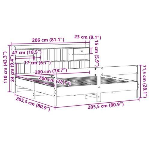 Krevet s regalom za knjige bez madraca 200 x 200 cm od borovine - Prirodna 200 x 200 cm Cijena