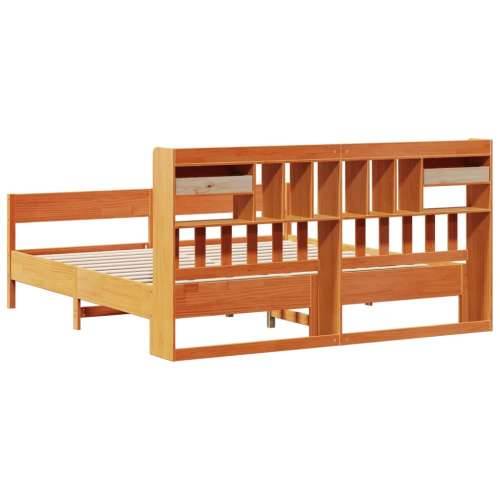 Krevet s regalom za knjige bez madraca 200x200 cm od borovine - Voštano smeđa 200 x 200 cm Cijena