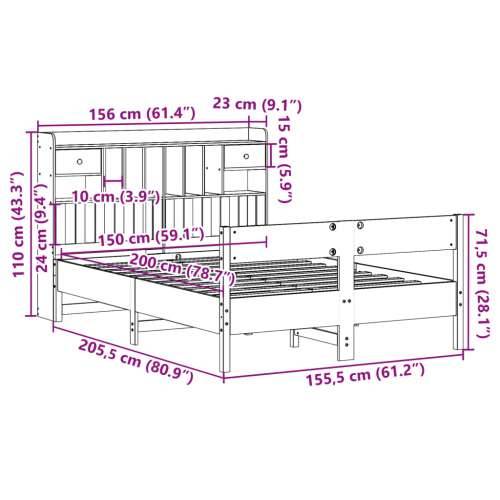 Krevet s regalom za knjige bez madraca 150 x 200 cm od borovine - Prirodna 150 x 200 cm Cijena