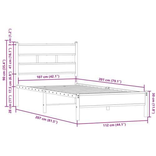 Okvir kreveta bez madraca s uzglavljem boja hrasta 107x203 cm - Dimljeni hrast 107 x 203 cm s uzglavljem i niskim podnožjem Cijena