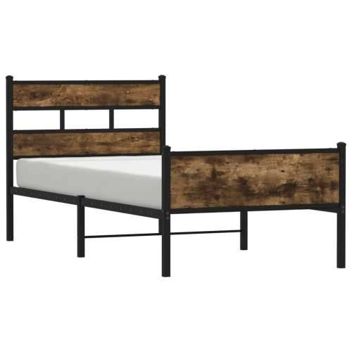 Okvir kreveta bez madraca dimljena boja hrasta 80x200 cm drveni Dimljeni hrast 80 x 200 cm s uzglavljem i visokim podnožjem Cijena