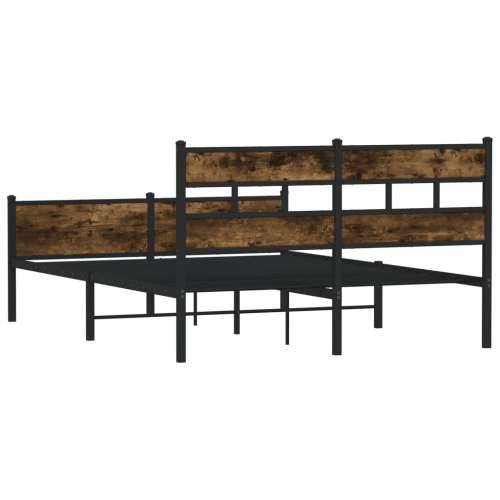Okvir kreveta bez madraca boja hrasta 150 x 200 cm drveni - Dimljeni hrast 150 x 200 cm s uzglavljem i visokim podnožjem Cijena