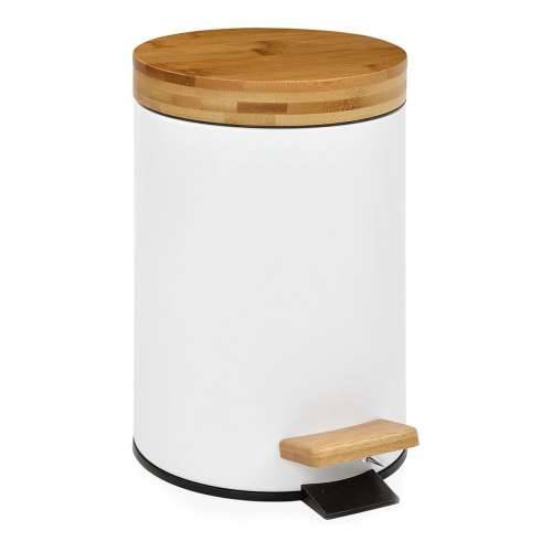 Koš za Papir na Pedalu Andrea House Bijela Mat Metal Bambus 3 L (Ø 17 x 26 cm) Cijena