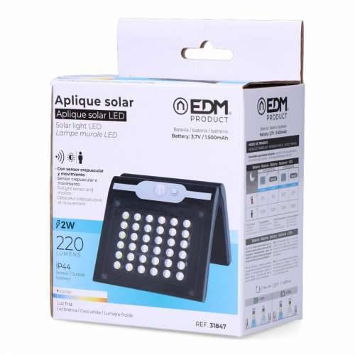 Rasvjetna tijela za zid EDM 31847 Crna 2 W 220 lm Senzor Pokreta Solarno (6500 K) Cijena