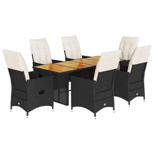 Vrtna garnitura - 7-dijelni vrtni blagovaonski set s jastucima crni od poliratana - 190 x 80 x 75 cm Bez naslona za noge 6 Cijena