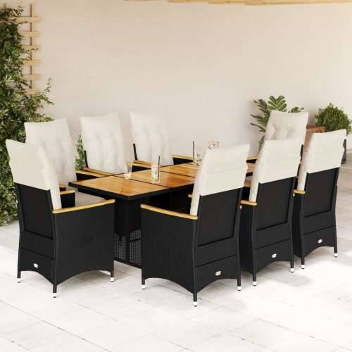 9-dijelni vrtni bistro set od poliratana s jastucima crni - Krema 190 x 80 x 75 cm 8 Cijena