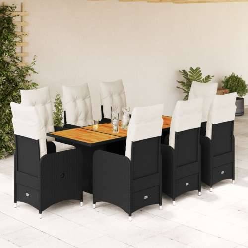 9-dijelni vrtni bistro set od poliratana s jastucima crni - 190 x 80 x 75 cm Bez naslona za noge 8 Cijena