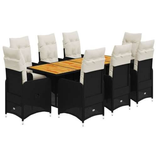 9-dijelni vrtni bistro set od poliratana s jastucima crni - 190 x 80 x 75 cm Bez naslona za noge 8 Cijena