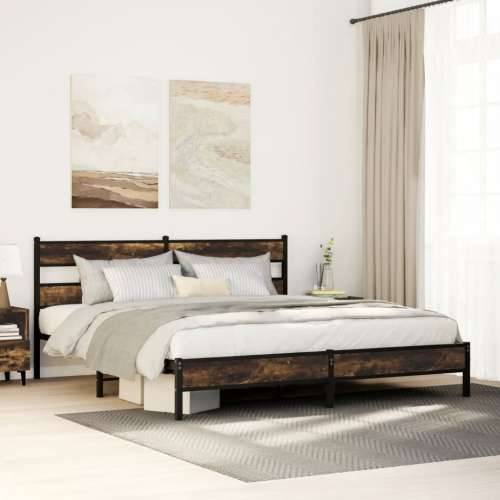 Metalni okvir kreveta bez madraca boja hrasta 183x213 cm - Dimljeni hrast 183 x 213 cm s uzglavljem i niskim podnožjem Cijena