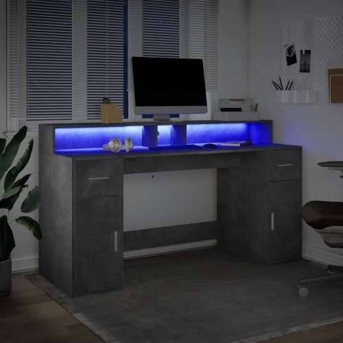 Radni stol s LED svjetlima sivi 160x55x91 cm konstruirano drvo - Beton siva 160 x 55 x 91 cm Cijena