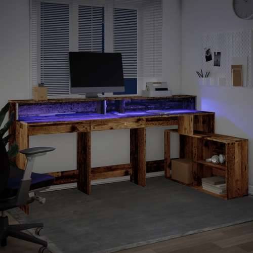 Radni stol s LED svjetlima boja starog drva 200x104x91cm drveni - Staro drvo Cijena