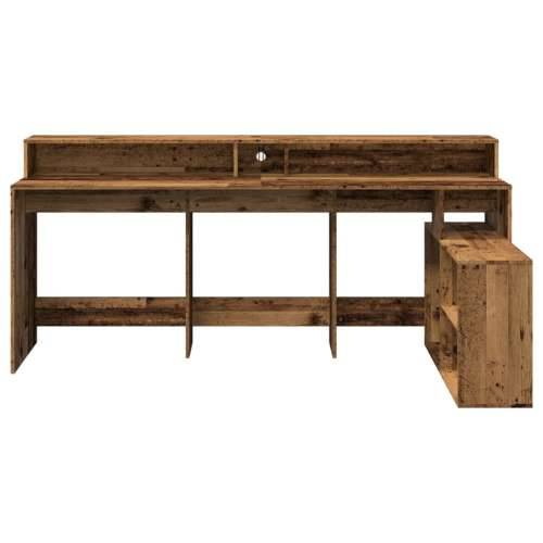 Radni stol s LED svjetlima boja starog drva 200x104x91cm drveni - Staro drvo Cijena