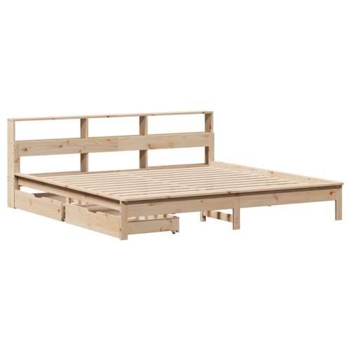 Krevet s regalom za knjige bez madraca 200 x 200 cm od borovine - Prirodna 200 x 200 cm Cijena
